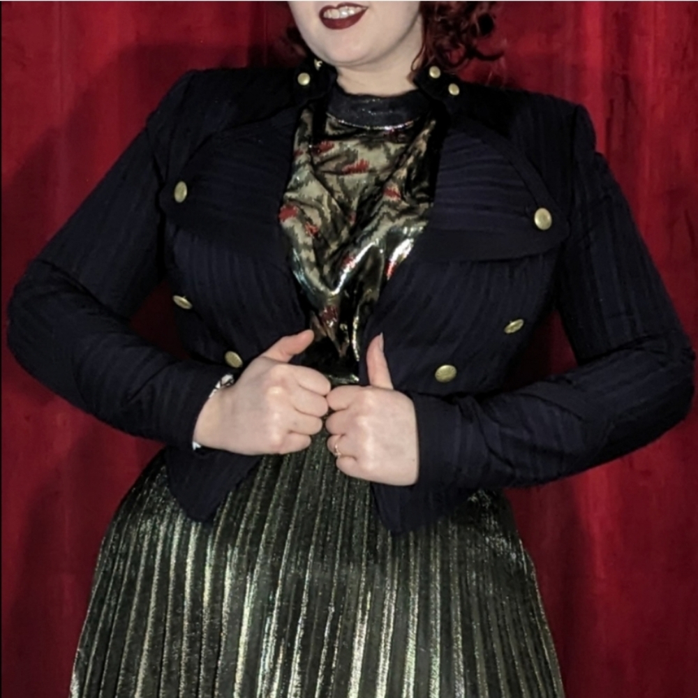 Elegant Navy Striped Military-Style Women's Jacket